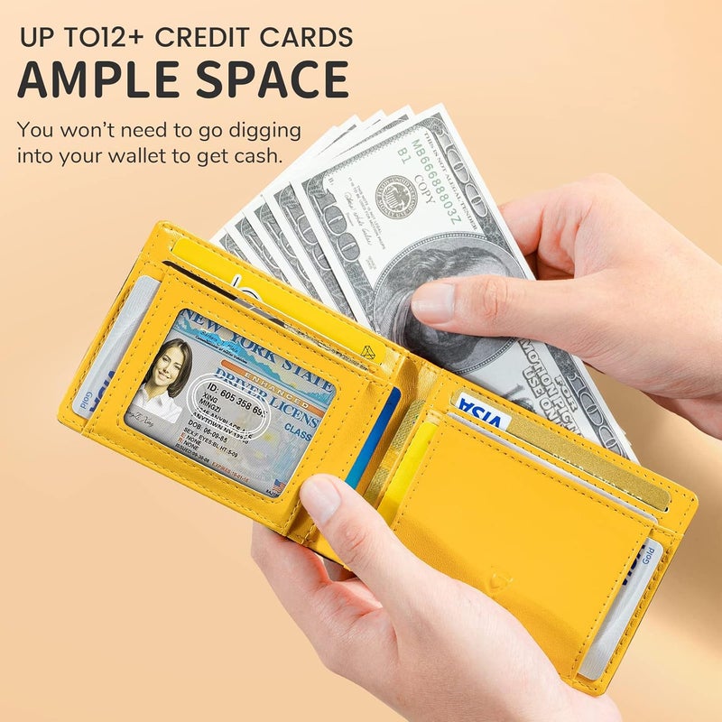 GSOIAX Slim Wallet for Men RFID Blocking Bifold Wallet Carbon Fiber Front Pocket Wallet with 11 Card Holder Minimalist Mens Wallet with Gift Box(Carbon Yellow) - Image 4